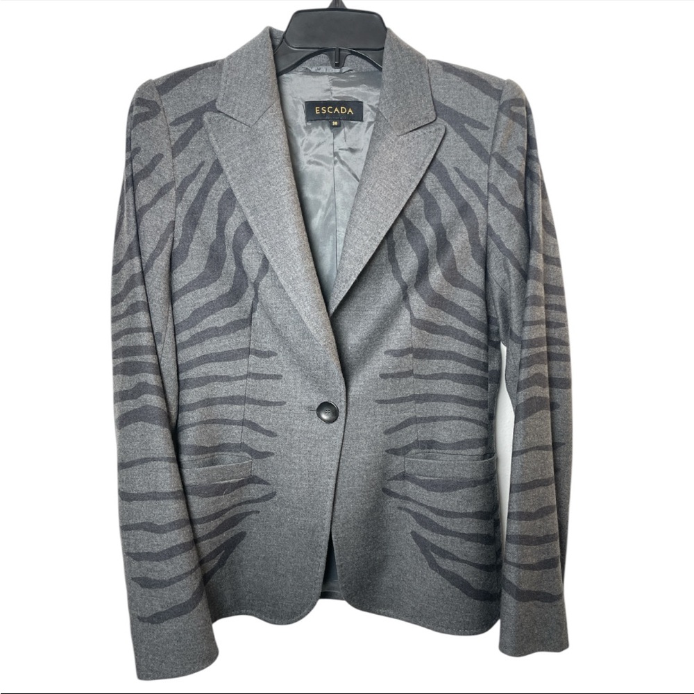ESCADA Womens DE 36 US 6 Gray Wool Cashmere Zebra Print Tailored Blazer Jacket